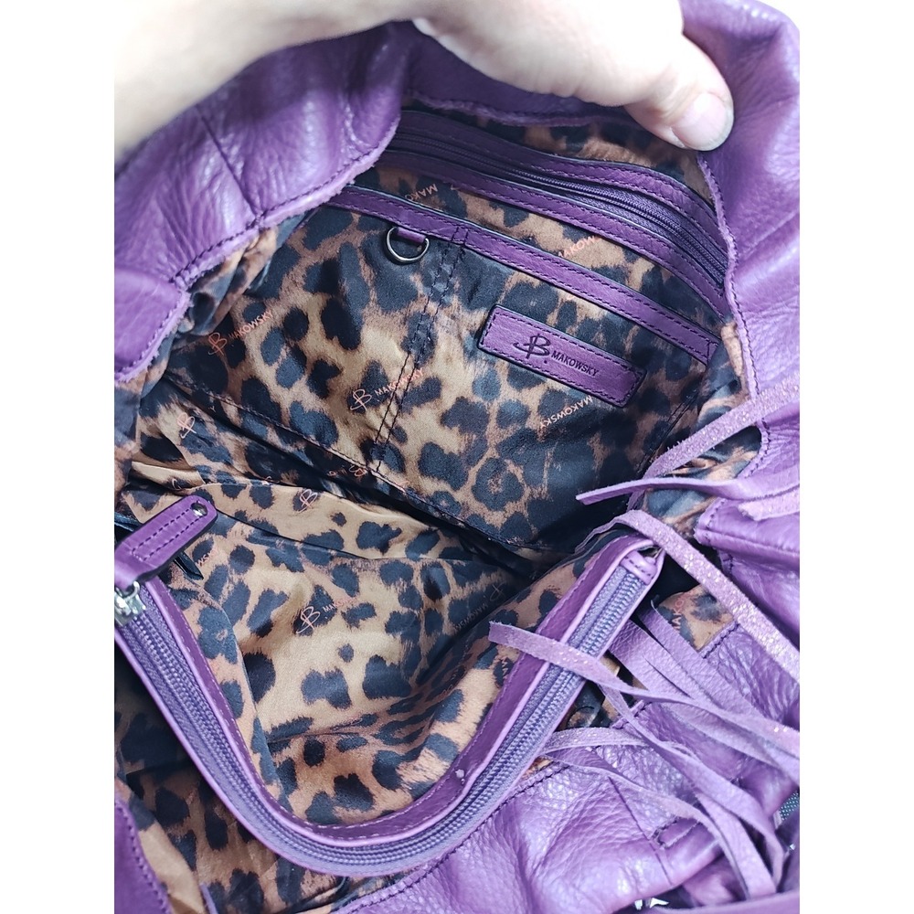 B. Makowsky Cabernet Purple Leather Fringe Tote Bag Hobo Purse NWT A212792 - Picture 14 of 16